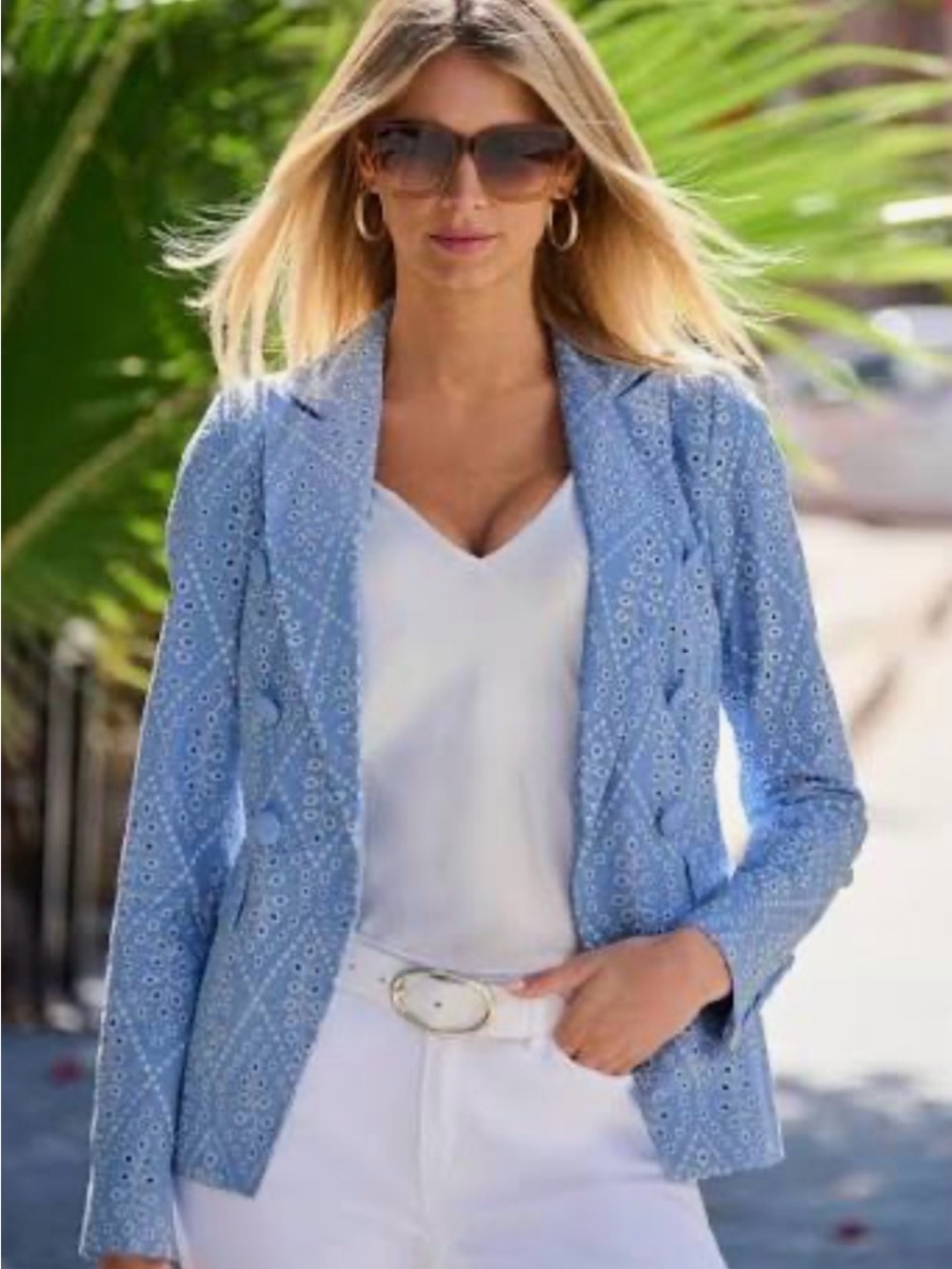 Boston Proper Two-Tone Eyelet Blazer Jacket